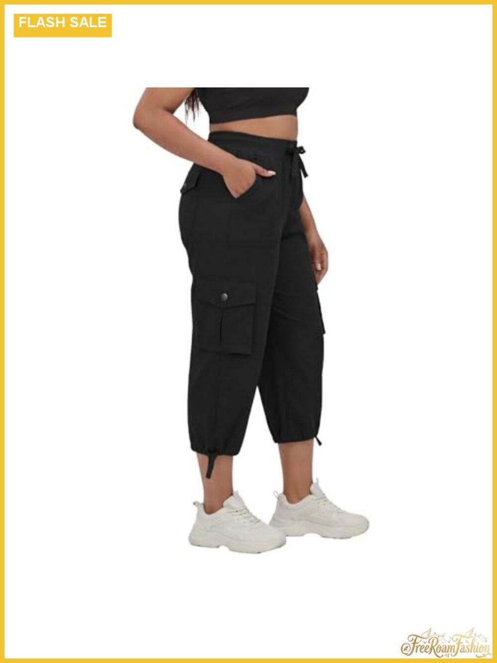 Plus Size Capris for Women with Pockets Lightweight Stretch Pull-On Cargo Wide